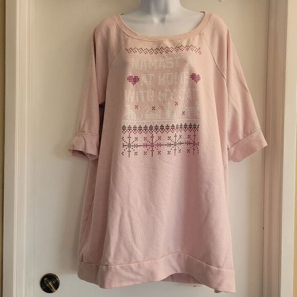 Torrid N'amastay at home with my cat  pink short sleeve sweatshirt - Picture 4 of 7